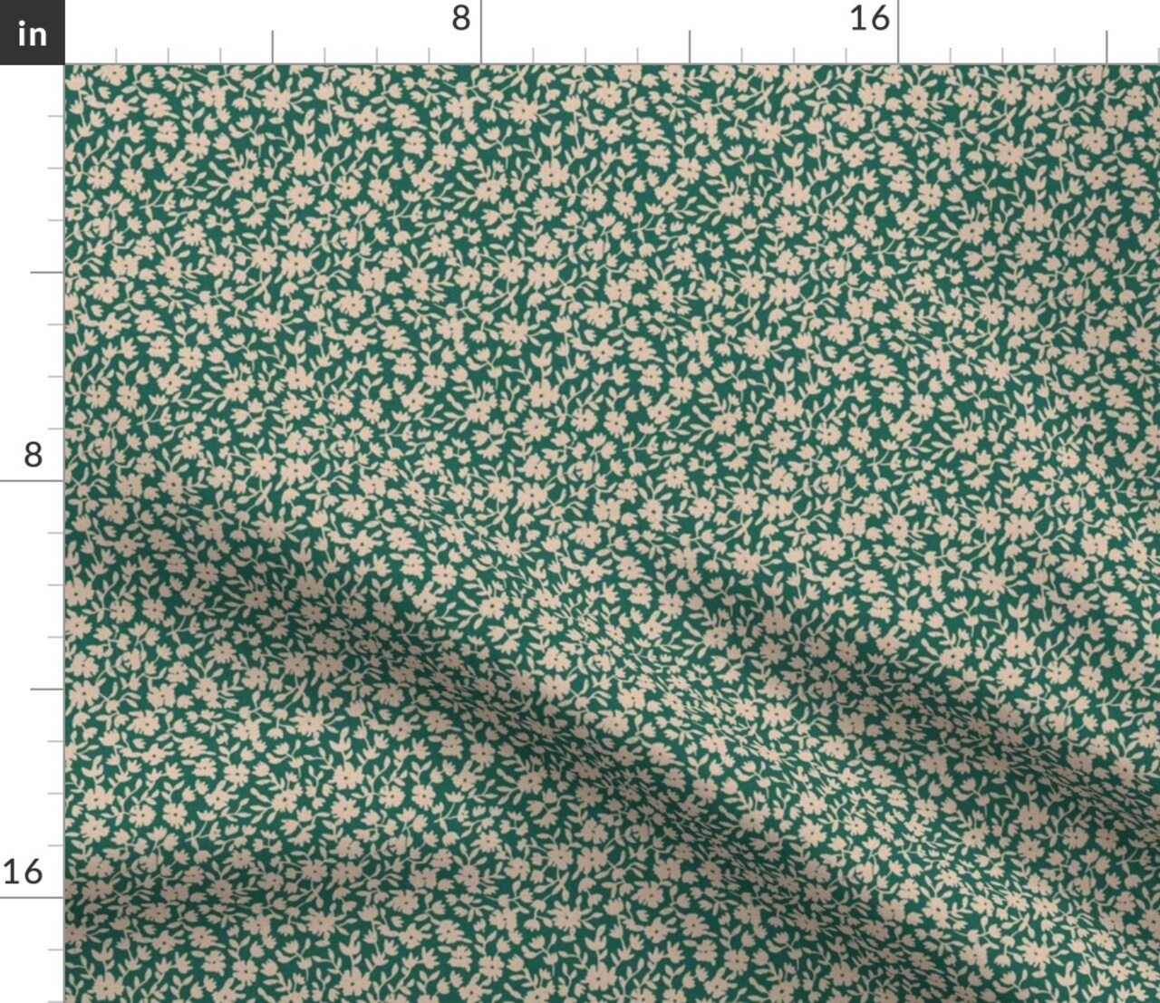 Green Botanical Beige Flowers Boho Block Print Faux Texture Country Farmhouse Custom Printed Fabric by Spoonflower Various Fabrics by the Yard or Fat Quarter
